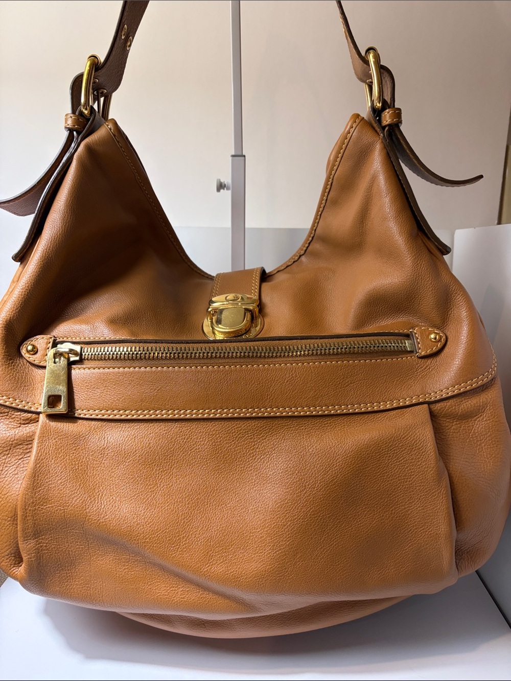 Vintage Marc Jacobs Nutmeg Large Leather Shoulder Hobo Bag with Gold Hardware